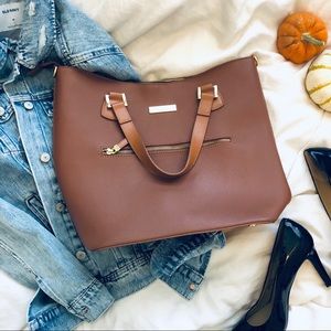 🍁 Fall Season Brown Leather Joy & Iman Tote Bag